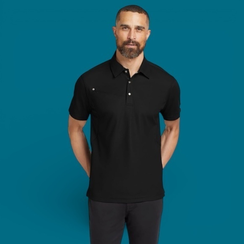 OGIO Men's Size Large Sleek Black Polo Shirt With Zipper Pocket Athletic Top